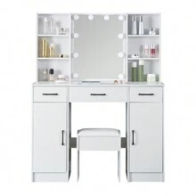 Large Dressing Table With 10 LED Mirror + 3 Drawers Stool Vanity Makeup Table - White - View 4