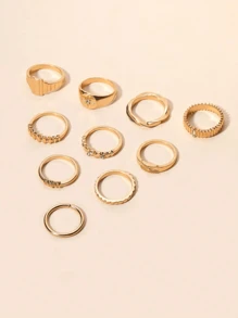 10pcs/Set Fashionable Multi-Piece Rhinestone Star Ring Set - Golden 10 Pieces - View 2