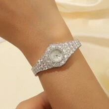 1 件女士银色铜合金防水石英圆形手表适合日常装饰 - 銀色 - 查看 6