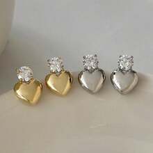 1 对简约方晶锆石心形耳钉，设计独特 - 愛心 - 查看 7