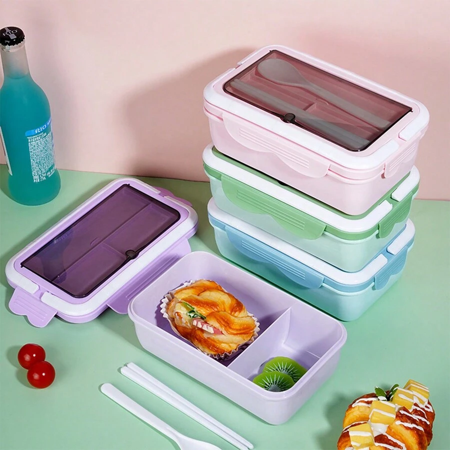 1pc Student Multi-Compartment Lunch Box, Microwave-Safe PP Material Bento Box Office Worker Food Container With Seal - Multicolor - View 1