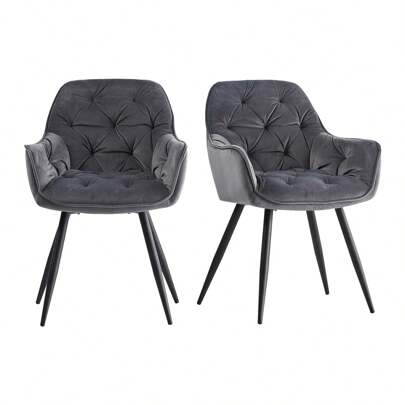 JYMTOM Esszimmerstühle mit dickem Samtstoff gepolsterter Sitz, Metallbeinen, Armlehnen und Rückenlehne Eckstuhl für Lounge Wohnzimmer