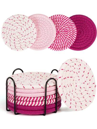 4pcs/Set Random Color Pink Cute Coasters For Drinks Absorbent Set, Coasters For Coffee Table, Coasters For Desk, House Essentials For New Home
