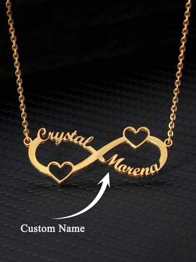 Customized Unisex Infinity Symbol Necklace With Couple's Names, Stainless Steel Material, Personalized Heart-Shaped Necklace With Silver/Gold Chain, Couple's Customized Jewelry, Fashionable Autumn Accessory, Jewelry & Watches, Customized Text Necklace, Charming New Year Gift