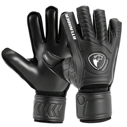 ATLANDER 1 Pair Latex Soccer Goalkeeper Gloves, Thick Adult & Youth Size, Comfortable Breathable Durable Non-Slip, Professional Finger Protection, Wrist Support For Match Training, Unisex Outdoor Sports, Black
