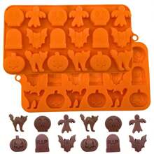 1pc Silicone Chocolate Moulds 18 Cavity Pumpkin, Cat, Ghost, Bat, Skull, Tombstone Shapes Molds For DIY Chocolate,Candy,Jelly - Orange - View 7
