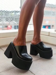 2024 Summer 11cm High Platform Thick Sole Closed Toe Slip On Sandals For Women,Loafers For Women - Black - View 2