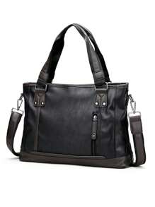 1 chiếc túi xách nam công sở 15,7 inch chống thấm nước bằng da PU cổ điển, cặp da PU lớn, túi đựng máy tính xách tay, túi đeo vai chắc chắn, quà tặng ngày lễ tình nhân, du lịch mùa xuân, mùa hè - Túi xách nam PU - Xem 1