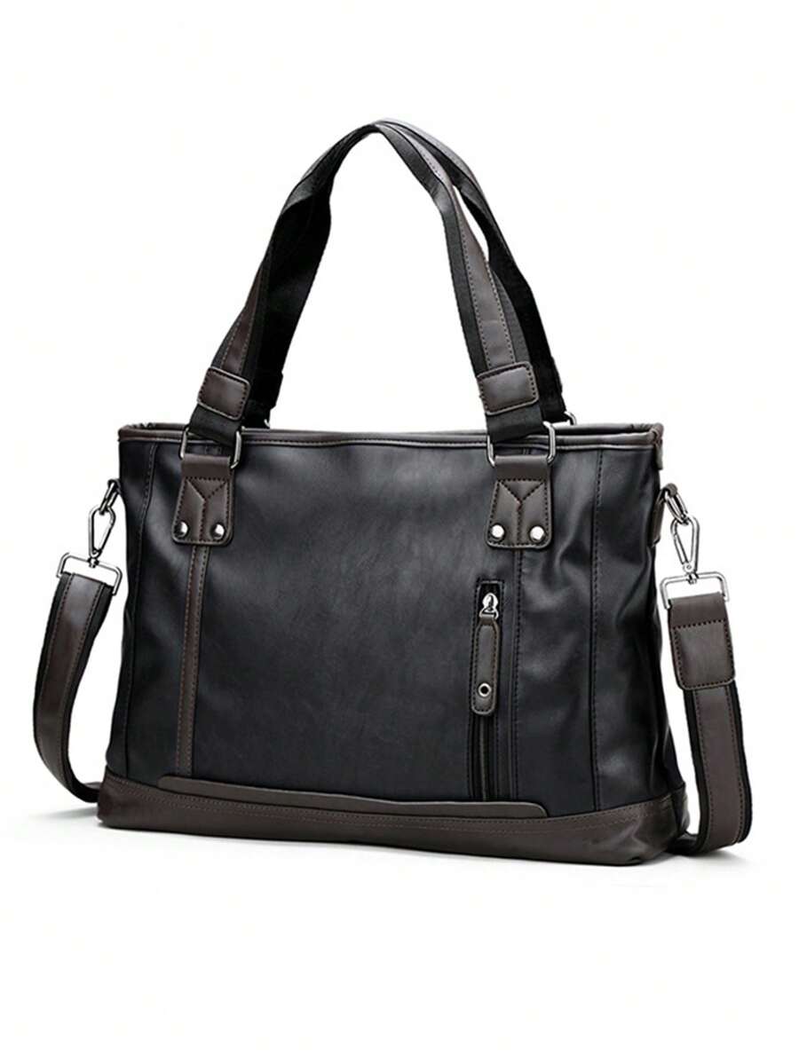 1 chiếc túi xách nam công sở 15,7 inch chống thấm nước bằng da PU cổ điển, cặp da PU lớn, túi đựng máy tính xách tay, túi đeo vai chắc chắn, quà tặng ngày lễ tình nhân, du lịch mùa xuân, mùa hè - Túi xách nam PU - Xem 1