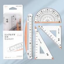 Juego de geometría para estudiantes, juego de matemáticas con regla, 2 triángulos, transportador, 4 piezas portátiles, caja de kit protector para útiles de clase y escuela, reglas - Conjuntos - Ver 9