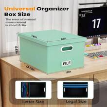 File Organizer Box,Filing Box With Lid,File Box For Letter/Legal File Folder Storage, Portable Hanging File Box For Office/Decor/Home,1 Pack,Black-Box Only - Mint-green(Leather) - View 2