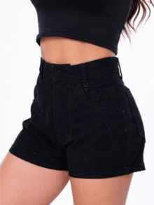 Women's Black Twill Short With Glitter - màu đen - Xem 4