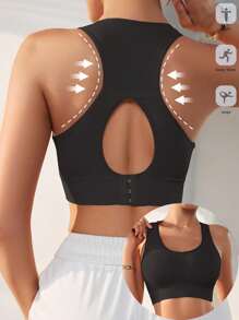 1 Stück nahtloser Racerback Sport-BH, elastische Einfarbige Unterwäsche mit Cut-Outs auf der Rückseite für Frauen