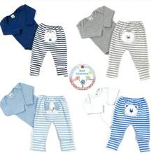 Long Sleeve Bodysuit And Reversible Footed Romper Set In Embroidered Cotton Suede For Babies - Xám - Xem 2