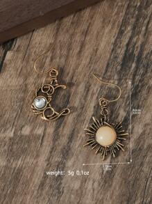 1 对复古波西米亚风格金属日月月光石不对称耳环，适合女士，节日礼物 - 古金色 - 查看 4