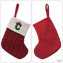 带首字母的圣诞袜，个性化刺绣字母针织圣诞袜壁炉圣诞袜，家庭节日派对装饰红白字母 - 針織聖誕襪(全新) - 查看 4