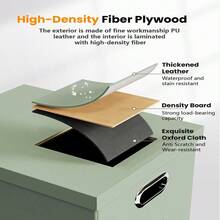 File Organizer Box,Filing Box With Lid,File Box For Letter/Legal File Folder Storage, Portable Hanging File Box For Office/Decor/Home,1 Pack,Black-Box Only - Grey-green(Leather) - View 2