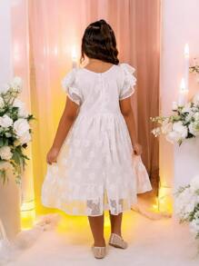 Children's White Dress Luxury Swirled Graduation ABC Eucharist Christening Bridesmaid New Year Party Borboletinhas Kids - 白色 - 查看 4