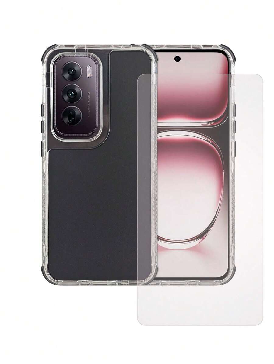 360 3 In 1 Heavy Duty Metal Color Case For Oppo Reno 12 5g Rainbow + Hydrogel Mica - 黑色 - 查看 1