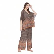 Gypsie Blu Grey Floral V-Neck Plus Size Casual Cord Set