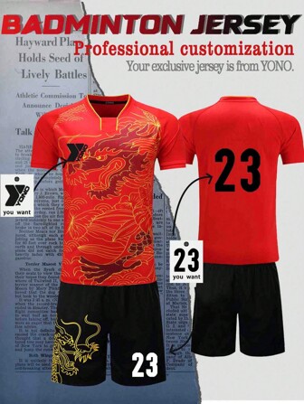 Spring And Summer Personalized Custom Pattern LOGO, Name And Number Men's Red Competition Training Suit DIY Football Team Uniform Unisex Sports T-Shirt Suitable For Football, Badminton And Volleyball