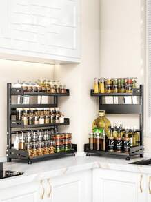 1pc Steel Multi-Tier Spice Rack - Versatile Layered Shelving For Organized Spice Storage - Suitable For Home, Kitchen And Restaurant - Multicolor - View 2