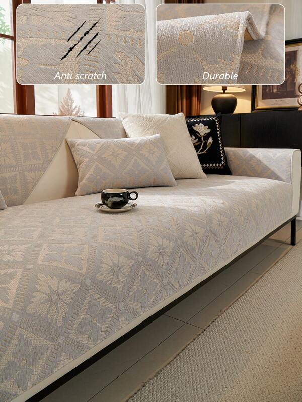 1pc Chenille Jacquard Sofa Cushion, Modern Style Anti-Scratch Sofa Cover For Living Room, High-End Decorative Slip Resistant Sofa Pad, Suitable For All Seasons