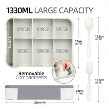 1pc Divided Sealed Fruit Box Salad Box, Office Worker, Work Microwave Oven Heating Bento Box, With Tableware Lunch Box, Suitable For Work And Travel Christmas Gift - Light Grey - View 3