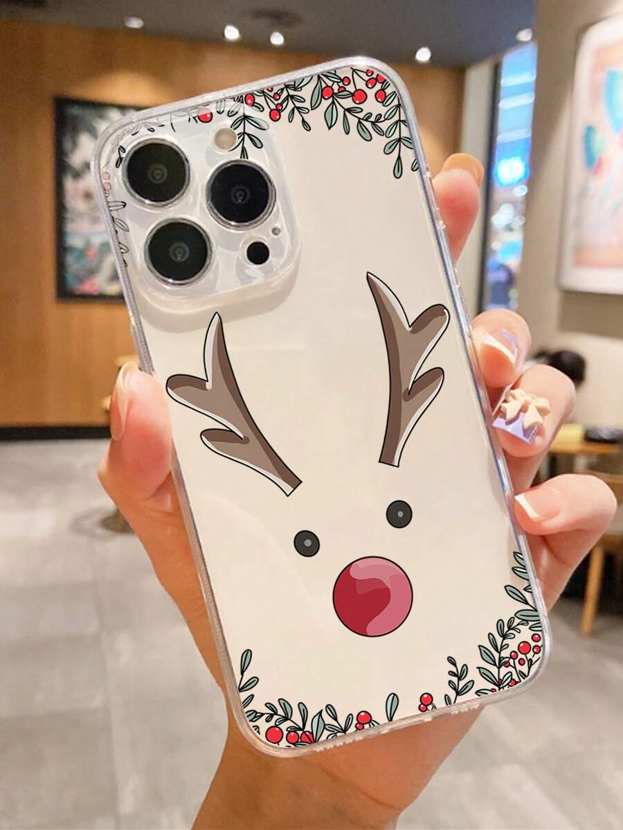 Apple 1pc Christmas Elk Anti-Drop Anti-Slip Phone Protective Case, Compatible With IPhone, Honor, Redmi, Galaxy, Pixel - Clear - View 1