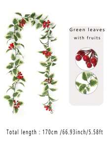 1 件人造植物藤蔓，带红色浆果和花环，用于圣诞节装饰，适合室内/室外壁炉、冬季节日家居装饰