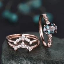 3pcs Luxury European And  Fashion Rhinestone Rings, Wedding Engagement Party Ring Set - Rose Gold - View 3