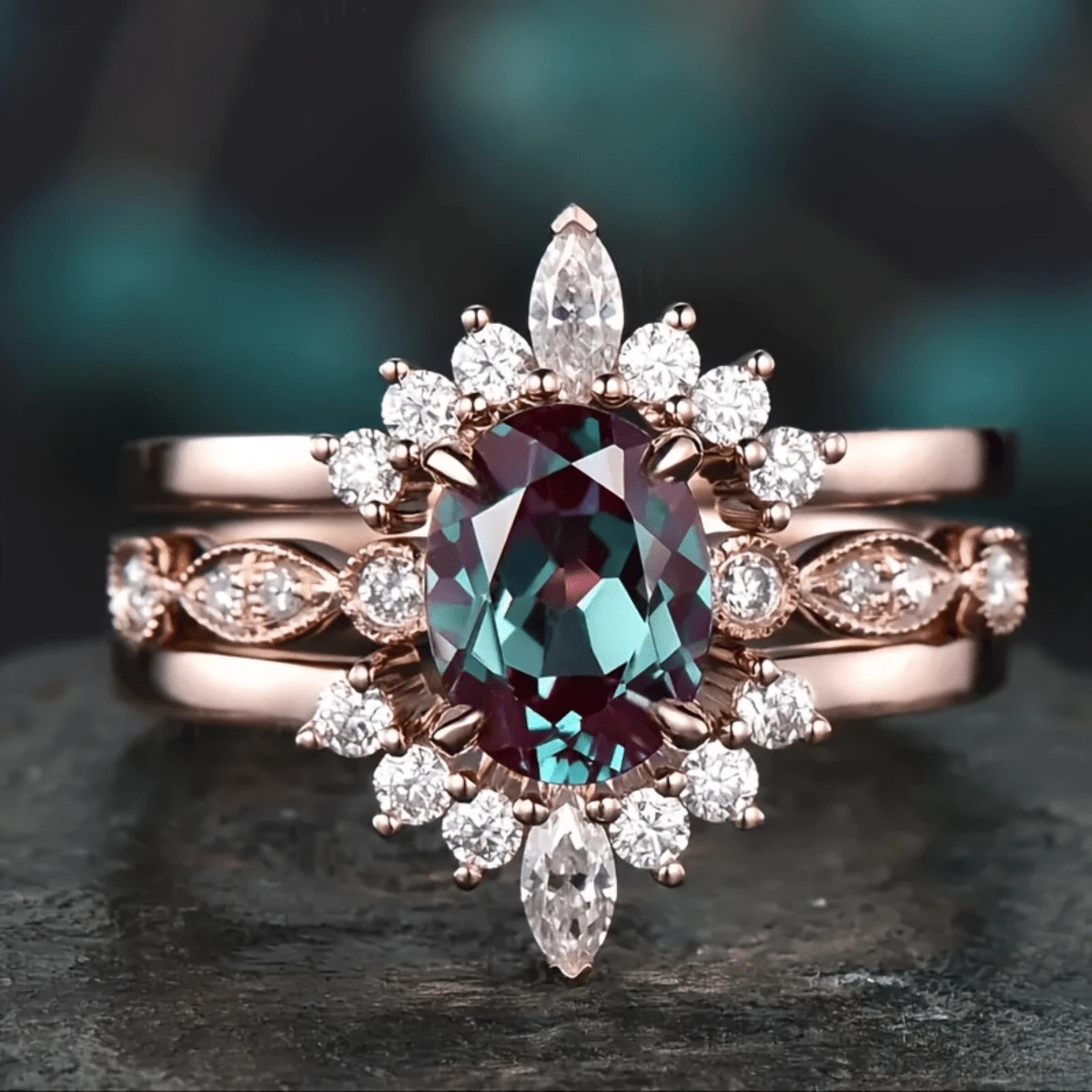 3pcs Luxury European And Fashion Rhinestone Rings, Wedding Engagement Party Ring Set - Rose Gold - View 1