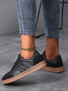 情侣款软底防滑圆头系带休闲鞋，舒适百搭，黑色，加大码 43-45 女款 - 黑色 - 查看 7