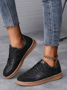 情侣款软底防滑圆头系带休闲鞋，舒适百搭，黑色，加大码 43-45 女款 - 黑色 - 查看 5