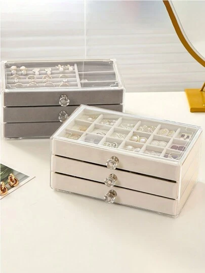 1 件带抽屉的珠宝收纳盒，适用于家庭大容量亚克力珠宝盒，配有戒指、耳环和项链耳钉，珠宝展示盒，透明戒指盒，指甲盒，珠子收纳盒，复古礼物，旅行珠宝收纳盒，便携式珠宝盒收纳盒，美容室装饰，家居装饰，厨房配件，浴室装饰，卧室装饰，情人节礼物，适合假日海滩，浴室收藏，卧室收藏，大容量