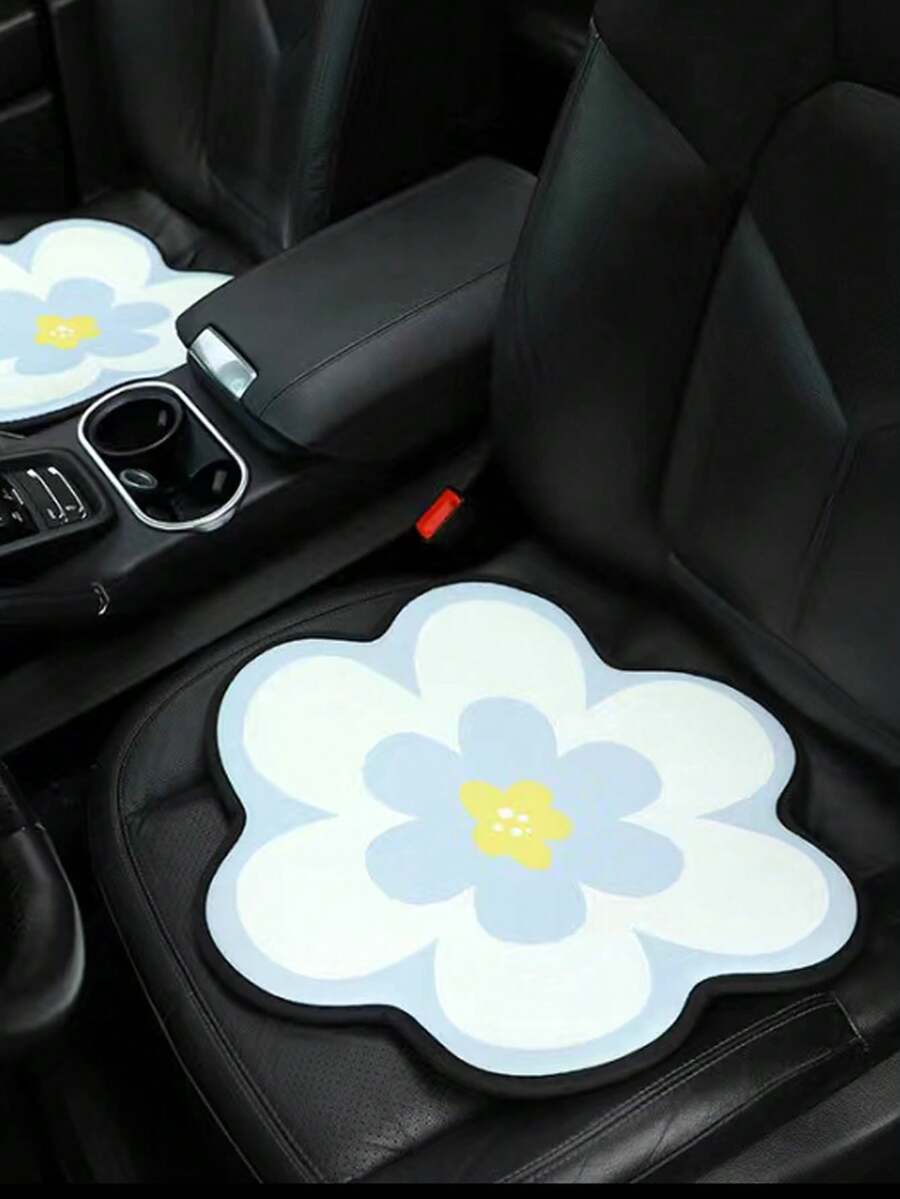 1pc Fresh Floral Design Breathable Anti-Slip Car Seat Cushion, Universal For All Seasons - Blue - View 1