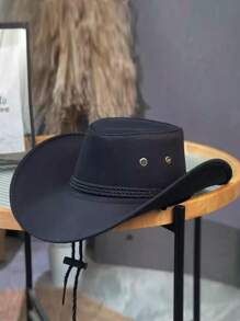 1pc Faux Suede Western Cowboy Hat For Men, Outdoor Camping Hiking Sun Protection, Summer
