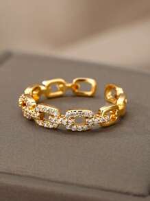 Klassiska Twist Chain Open Rings För Kvinnor Zirkonium Geometrisk Twist Wrapped Parring Bröllop Estetiska Smycken - Gult guld - Visa 4