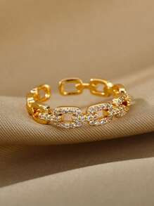 Klassiska Twist Chain Open Rings För Kvinnor Zirkonium Geometrisk Twist Wrapped Parring Bröllop Estetiska Smycken - Gult guld - Visa 3