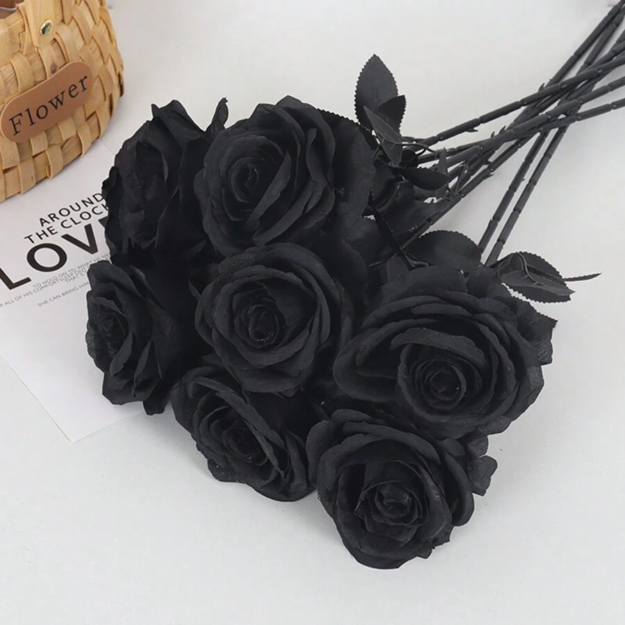 1 cái/6 cái Hoa hồng satin nhân tạo dùng trang trí nhà cửa, đám cưới, tiệc tùng, Halloween, phong cách Gothic - Đỏ - Xem 1