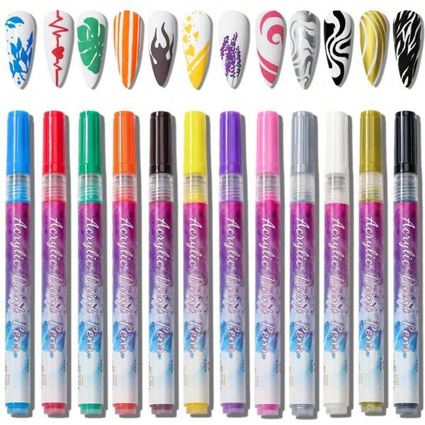 12 Colors Nail Art Graffiti Pen Waterproof Drawing Marker Pen Set Wave Stripe Abstract Lines Manicure Supplies Tool