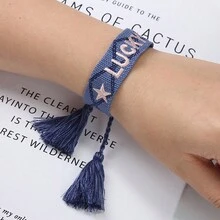 欧美风格编织带字母刺绣流苏情侣手链 - 編織手鍊 - 查看 11