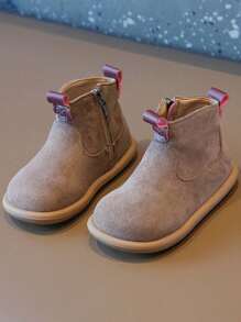 1 双儿童软底防滑靴时尚百搭 PU 皮革休闲靴适合春秋季节 - 粉色 - 查看 2