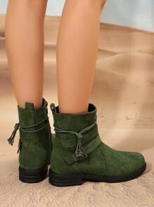 Women Fashion Casual 3CM Flat Heel Retro Round Toe Suede Cowboy  Boots With Side Zipper For Travel Vacation Strolling - Green - View 7