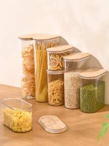 1 pezzo/2 pezzi Vaso sigillato trasparente con coperchio in bambù, contenitore per alimenti di grande capacità, dispenser per cereali, per conservare cereali, riso, pasta e snack in cucina