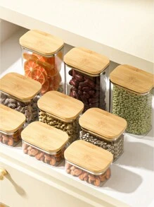1 pezzo/2 pezzi Vaso sigillato trasparente con coperchio in bambù, contenitore per alimenti di grande capacità, dispenser per cereali, per conservare cereali, riso, pasta e snack in cucina