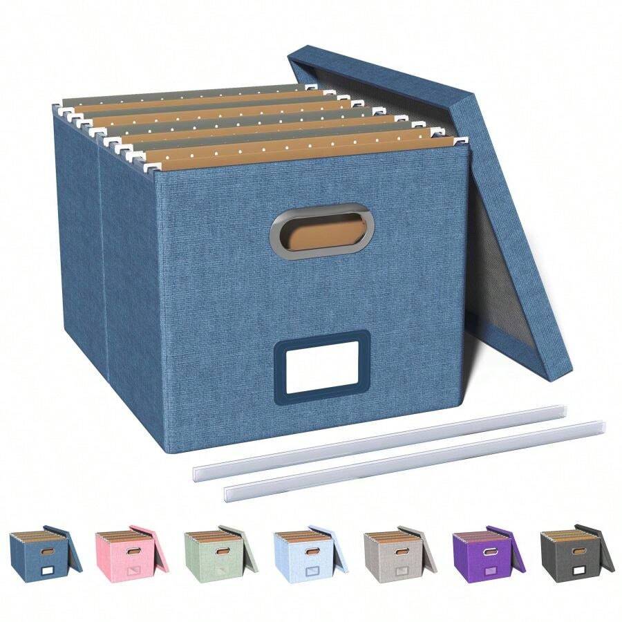 File Organizer Box,Filing Box With Lid,File Box For Letter/Legal File Folder Storage, Portable Hanging File Box For Office/Decor/Home,1 Pack,Black-Box Only - Dark-blue - View 1