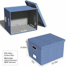 File Organizer Box,Filing Box With Lid,File Box For Letter/Legal File Folder Storage, Portable Hanging File Box For Office/Decor/Home,1 Pack,Black-Box Only - Dark-blue - View 3