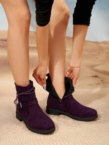 Damen Mode Lässig 3CM Flach Vintage Runde Zehenkappe Wildleder Stiefel, Seitlicher Reißverschluss Western Stil Stiefel für Reisen, Urlaub, Spazierengehen