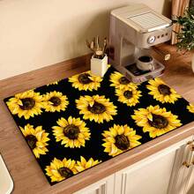 1pc Black Sunflower Pattern Printed Absorbent Mat, New Waterproof Kitchen Counter Drying Pad, Soft Silicone Anti-Slip Quick Dry Mat For Kitchen Counter, Coffee Maker - Multicolor - View 12